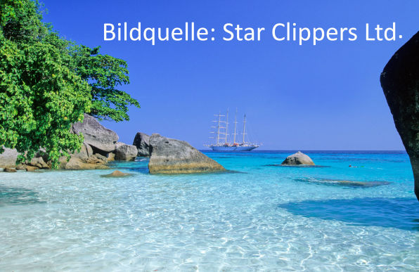 Star Clipper Kreuzfahrtschiff vor Lovering in Asien